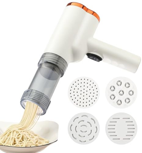 Electric Pasta Machine, Automatic Noodle Maker, Portable Mixer Device, Cordless Kitchen Tool, Five-Accessory Set, Home Cooking Equipment, Pizza Dough Prep, Vegetable Cutter