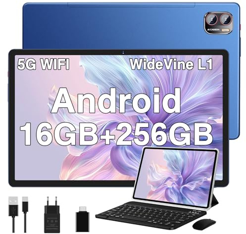 BIEGEDY Tablet Pantalla 2K,16GB RAM + 256GB ROM + TF 1TB Octa-Core 2.0 GHz / 8600 mAh /2000 x 1200 Pixels / 5G WiFi/Bluetooth 5.0/ 5MP + 13MP, Tablet con Ratón Teclado Azul