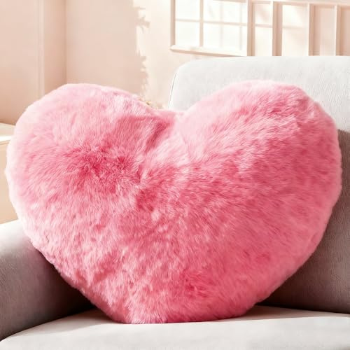 Herzkissen Kuschelkissen Flauschig, Herz Kissen Kinderzimmer Decor, Herzform Kissen Kuschelkissen,Valentinstag oder Muttertag-Romantisches Geschenk zum Geburtstag,für Sofa, Bett und Reisen (Rosa)