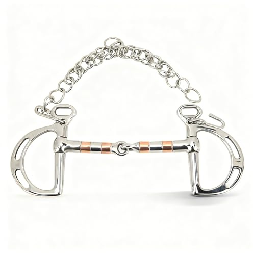 QWUUYEC Baucher Gebiss Edelstahl Kupfer, B Ring Snaffle Gebiss 125mm, Mit Kette - Anatomisches Design, Robust Und Komfortabel Für Pferde