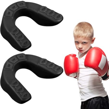 GNALIA Protège-Dents Pour Sport 2 Pièces Noir 6X5X1.8Cm, Protection Buccale Rugby Boxe Pour Enfants Et Adultes