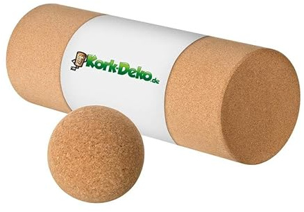 Faszien-Set 2-teilig aus natürlichem Kork – Korkrolle 45x15 cm & Massagekugel 7 cm für Selbstmassage, Faszienmassage, Muskelregeneration & funktionelles Training | Nachhaltiges Massage-Set aus Kork