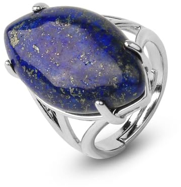 Natursteinringe for Frauen, verstellbar – personalisierter ovaler großer Amethyst-Achat-Ring, offener Ring mit Halbedelsteinen for Unisex