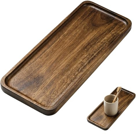 Rectangular Wooden Tray, 29 x 10.8cm Wooden Vanity Tray, Bathroom Tray, Serving Board for Candle, Acacia-Wood Tray for Candle, Perfume, Soap Dispenser, Keys, Jewelry, Decorative Trays