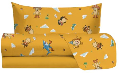hermet Jolly, Bettwäsche-Set für Einzelbett, Tennis, 100% Baumwolle, Oberlaken, Spannbettlaken + Kissenbezug, Bettwäsche-Set mit Muster für Kinderzimmer