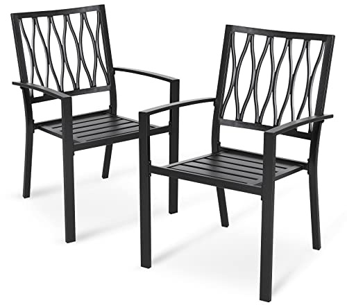 Avestar Stapelbare Gartenstühle 2er Set, Vollständig Pulverbeschichtetes Eisen, Ideal für Terrasse, Balkon und Garten, Schwarz