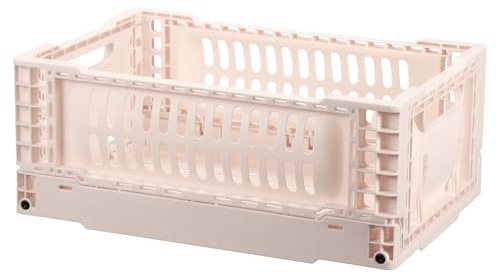 sourcing map Caisses pliables, 30 x 20 x 12 cm, paniers de rangement empilables en plastique avec poignée pour chambre à coucher, bureau, salle de classe, salle de bain, décoration de bureau, rose