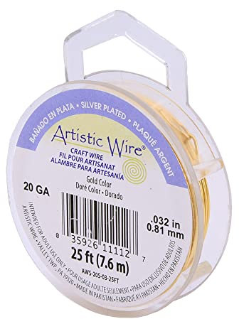 Artistic Wire Silver Plated Tarnish Resistant Copper Craft Wire Gold Color, 20 Gauge, 25 ft