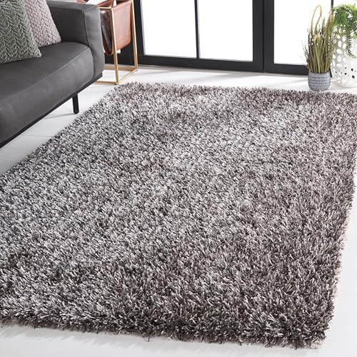 SAFAVIEH New Orleans Shag Collection Accent Rug - 3' x 5', Platinum & Ivory, Handmade, 1.6-inch Thick Ideal for High Traffic Areas in Entryway, Living Room, Bedroom (SG531-7612)