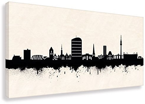Kunst Druck auf Leinwand - Skyline Dortmund SW (div. Größen) Bild fertig auf Keilrahmen ! Graffiti Like Banksy Art Gemälde Kunstdrucke, Wandbilder (60x120cm)