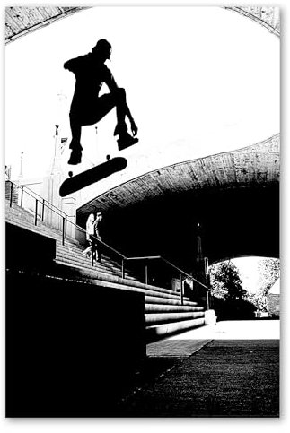 Postereck - 0174 - Skateboard, Sprung Schwarz Weiss Sport Skater - Wandposter Fotoposter Bilder Wandbild Wandbilder - Poster - DIN A4-21,0 cm x 29,7 cm