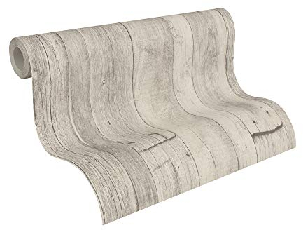 A.S. Création Elements 2 Vliestapete mit Holzmotiv 0,53 x 10,05 m – Grau, Beige, Creme – Tapete in Holzoptik Made in Germany – 959311