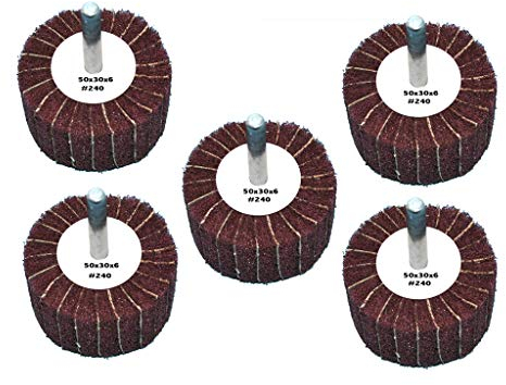 5 Stück Fächerschleifer mit Vlies-Gewebekombination 50mmx30mm, 6mm Einspannschaft, Körnung: 240 - Schleifmopstift, Lamellenschleifer, Schleifmop Schleifvlies, Lamellenrad mit Schaft.