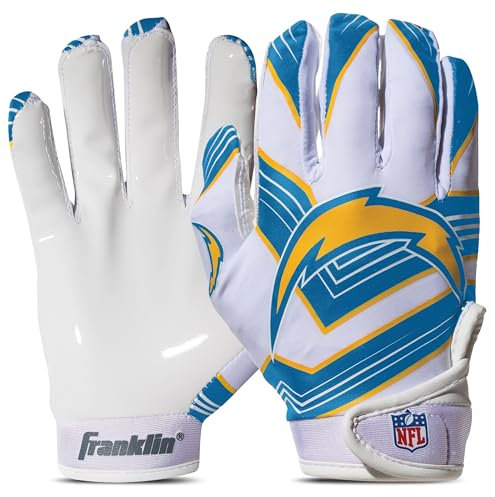 Franklin Sports Gants récepteur pour Jeunes, NFL Los Angeles Chargers, Blanc, Taille M
