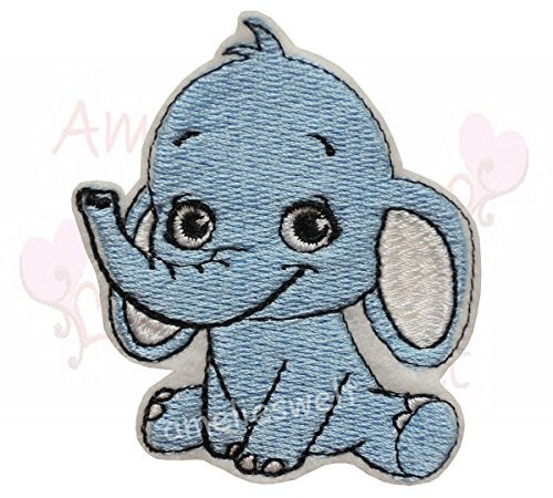 amelieswelt kleiner Elefant Applikation Aufbügler Aufnäher Patch Bügelbild Flicken Sticker hellblau für Kinder gestickt Handmade