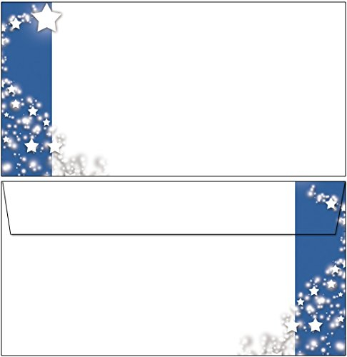 25 Briefumschläge Weihnachten Sterne auf blauem Banner Kuverts DIN lang ohne Fenster 6855