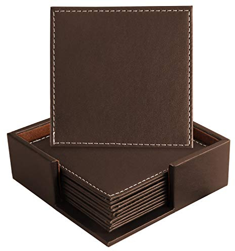 Leder-Untersetzer für Getränke, Kaffee-Mats mit Halterung, schützt Möbel vor heißen oder kalten Wasserflecken und Schäden, braun, Quadrat