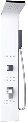 PANNELLO DOCCIA IDROMASSAGGIO 3 VIE ALLUMINIO BICOLORE BIANCO E NERO OPACO VERNICIATO A POLVERE CON DOCCINO, PRESA ACQUA, FLESSIBILE, SOFFIONE E GETTI IDROMASSAGGIO