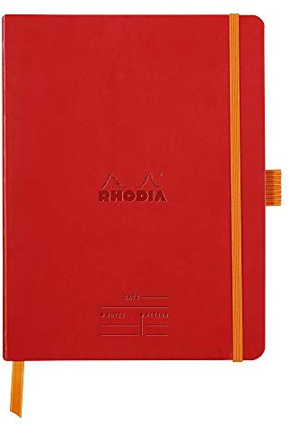 RHODIA 117793C - Poppy Meeting Soft Notebook - A5+ Pre-Printed Date/Notes/Action 160 Detachable Pages - 90g Clairefontaine Paper - Bookmark, Pencil Holder - Faux Leather Cover - Rhodiarama
