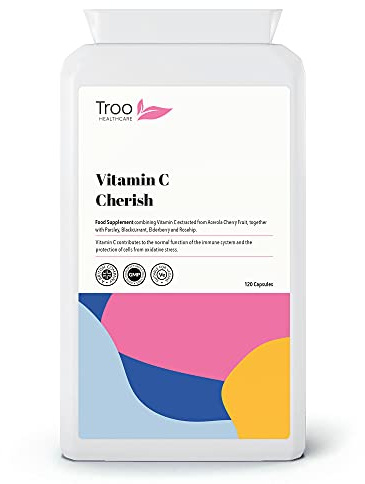Troo Health Care Vitamin C Cherish 120 Capsules - Natural Food | Vitamin C Immune Support & Fatigue Reduction Supplement Containing Acerola Cherry and Elderberry - UK Manufactured