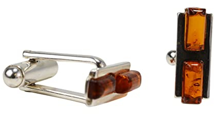 HolidayGiftShops Sterling Silber Baltischen Honig Bernstein Manschettenknöpfe