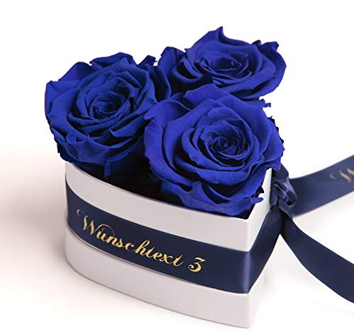 Infinity Rosenbox Herz Wunschtext personalisiert - 3 Blaue Rosen in Box 10x12cm haltbar 3 Jahre - persönliche Geschenk FrauRosemarie Schulz Heidelberg (Wunschtext, Blau)