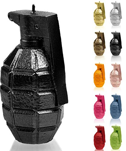 Groß Grenade Kerze | Höhe: 14,3 cm | Schwarz Metallisch | Handgefertigt in der EU