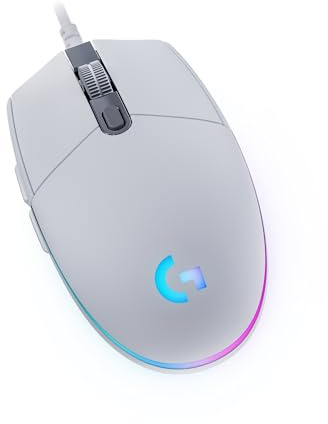 Logitech G203 Wired Gaming Mouse, 8,000 DPI, Rainbow Optical Effect LIGHTSYNC RGB, 6 Programmable Buttons, On-Board Memory, Screen Mapping, PC/Mac Computer and Laptop Compatible - White