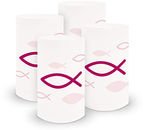 itenga 6x Windlicht Fisch aus stabiler Folie ca. 6,0 x 10,0 cm für Jungen und Mädchen Kommunion Konfirmation Taufe (Pink)