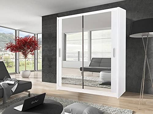 Milan Modern Full Mirror sliding door wardrobe 180cm Width 216cm Height 62cm Depth (White)