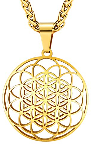FaithHeart Pendentif Fleur de Vie Or Femme Collier Mandala Protection Bouddhiste Yoga Acier Inoxydable Bijoux Cadeau Anniversaire Noel