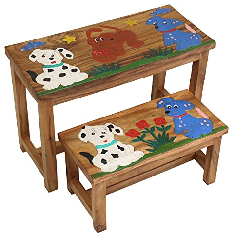 Oriental Galerie Kinder Bank Sitzgruppe Bank Tischgruppe Esstisch Bankset Massiv Robust Hunde 2er Set