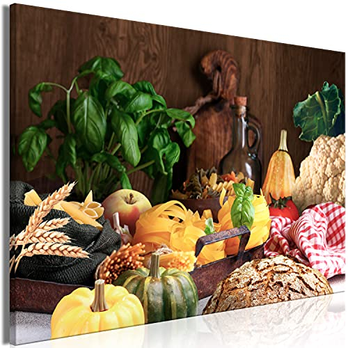 murando - Wandbilder XXL Essen 120x80 cm 1 tlg - Wand Deko Vlies Leinwand Bilder Groß Wanddeko Wohnzimmer Schlafzimmer Kunstdrucke - Brot Gewürze Küche Olivenöl Nudeln Obst und Gemüse
