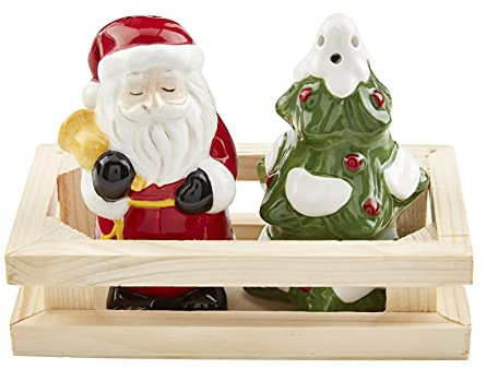 Mud Pie Christmas Tree and Santa Salt & Pepper Shaker Set, 3.5 x 5