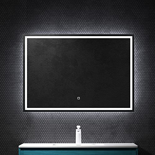 Mai & Mai Badspiegel mit LED Beleuchtung Wandspiegel 100x70cm | Bad-Spiegel mit Touchschalter rechteckig, Beschlagfrei durch Antifog-Schicht