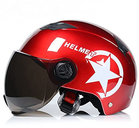 Casque Ouvert Casque Moto Jet Vintage Casque Moto Demi Moto Casque Bol Adultes Hommes Femmes Scooter Locomotive Casque Open Face Moto Casque Rétro Casque Coupe-Vent Certification ECE,Rouge