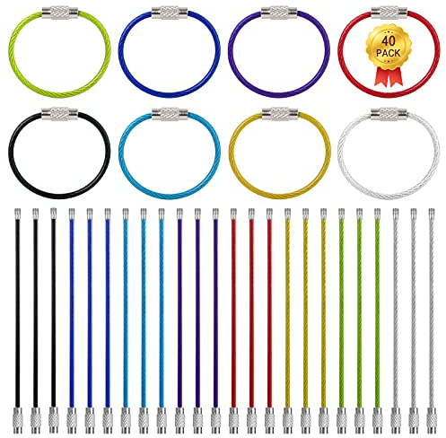 Futongda 40Pcs Llaveros de Cable Llaveros de Alambre de Metal Llavero de Cable de Acero, Alambre Llaveros Cable con Conector de Acero para Colgar Etiqueta del Equipaje (10CM, 8Colores)