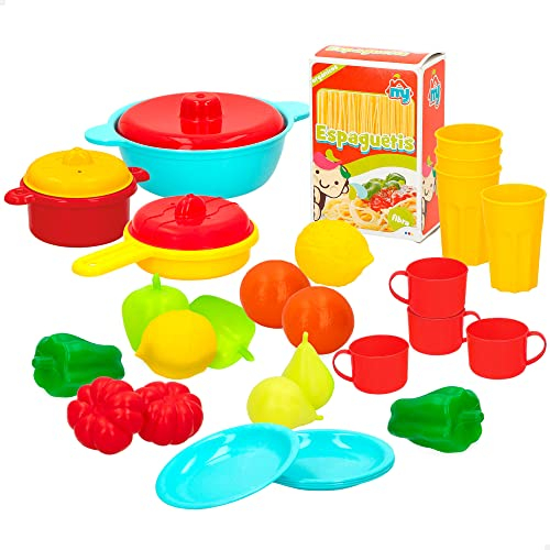 COLORBABY Caja de alimentos, Cesta frutas y verduras juguete, comida juguete plástico, comida de juguete, 31 piezas, menaje para niños, accesorios cocina juguete, + 24 meses