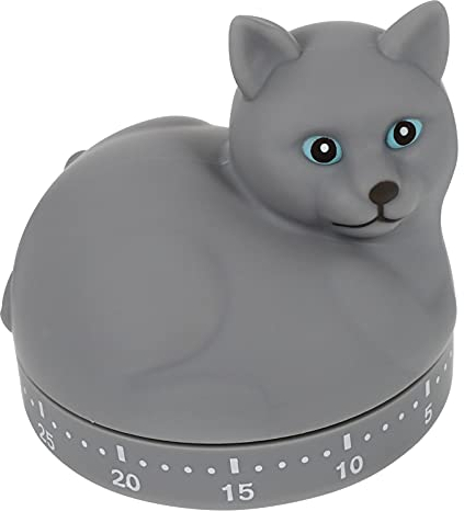 Küchentimer Cartoon Katze Mechanisch Küchenwecker Kurzzeitmesser Eieruhr Backen Kochen Kurzzeitwecker für Kochen Lernen Grau Beige Zufällig