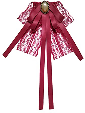 KABELIFE Schleife Brosche mit Perle Schleifenbrosche Mädchen Damen Brosche Spitze Fliege Schleife für Kleidung (Weinrot)
