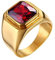 HIJONES Herren Stein Ring Vergoldet Edelstahl Große Quadratische Zirkonia Vintage Statement Ringe Rot Größe 62