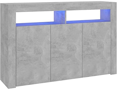 vidaXL Aparador con Luces LED Entrada Acento Pasillo Vestíbulo Recibidor Auxiliar Decoración Hogar Casa Escritorio Mueble Gris Hormigón 115,5x30x75 cm