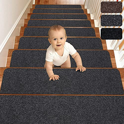 FASCINATDECO 15 Stück Stufenmatten Teppich rutschfeste Stufenteppich Für Holzstufen Indoor 76 X 21 cm Abnehmbare Waschbare Teppichstufe Spezialisiert Für Hunde Kinder Ältere (Grau)