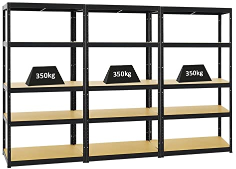 PROREGAL Mega Deal 3er-Set Schwerlastregale Slim Elephant 180x90x45cm mit 5 Ebenen Fachlast 350kg Schwarz