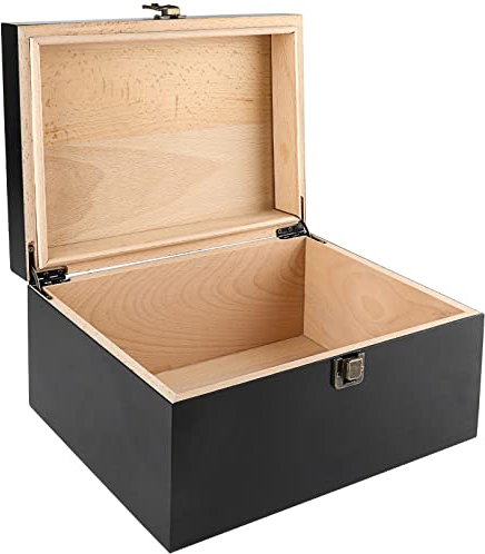 OZCHIN Wooden Keepsake Box Decorative Boxes with Hinged Lid - Latch Closure Wood Box with Matte Finish Keepsake Boxes - 27 x 20 x 13 cm (Black), Christmas Xmas Gifts