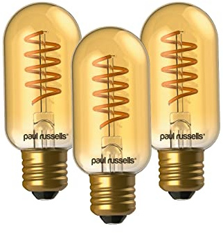 paul russells T45 LED Filament Edison Screw E27 Vintage Lights - Pack of 3 – 25W Equivalent Replacement 4W 250LM Lumens 1800K ES Decorative Cage Bulbs Non-Dimmable - Extra Warm White Retro