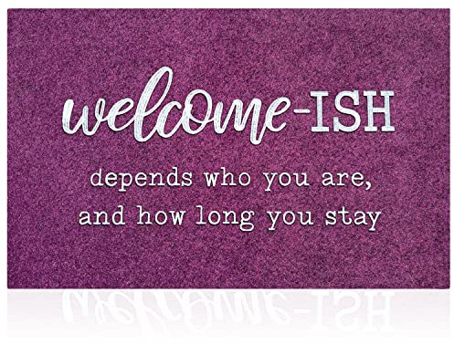 JJUUYOU Large Welcome Mats Front Door Mat Funny Welcome-ish Doormats Inside Outside Rug Entryway Ideal Home High Traffic Area, Low-Profile Resist Dirt Entrance Shoe Scraper, Welcome Ish-purple