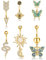 Dochais 6 Stück Piercing Bauchnabel Edelstahl, Gold, Bauchnabelpiercing CZ, Schmetterling Schlange Biene für Damen Männer 14G 10mm