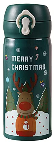 Oneshlee Cadeau Noel Enfant Fille Garcon, Mug Noel Enfant Mug Original Personnalisé, Isotherme Cafe Chaud 300ml, Tasse Isotherme Inox Etanche Anti Fuite Pour The Chauffant Voiture Voyage (Renne Vert)