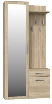 Oggi Ibiza Flurgarderobe mit Spiegel 100x180x35cm Kleiderbügel Schuhschrank Schrank aus 16mm Schichtstoffplatte Modisches Design Minimalistisch Modern Sonoma Eiche